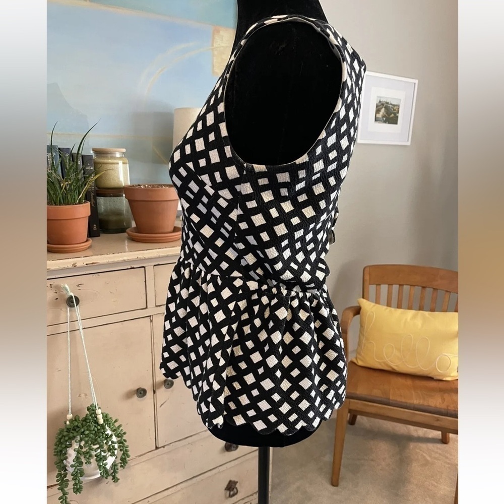 Anthropologie Peplum Top Postmark Black White Preppy Coquette Work Y2K Sz Small